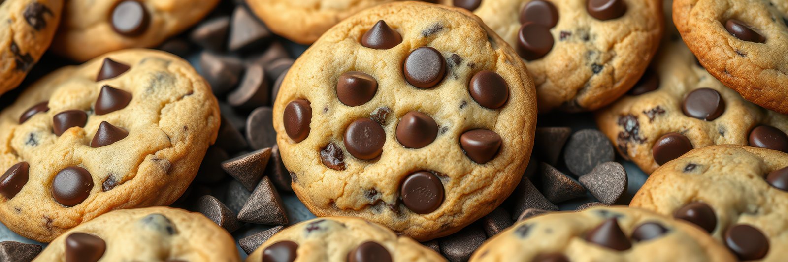 Cookies with chocolate chips arranged beautifully on a dark background highlight a delicious treat for any occasion or gathering